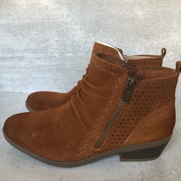 Earth Origins Ankle Boot Suede Leather Colette Cheryl Cognac Brown Size 8 - Picture 3 of 15